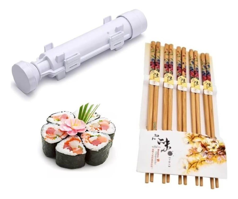 Palitos Sushi Bambú Pack X10 + Maquina Molde De Hacer Sushi