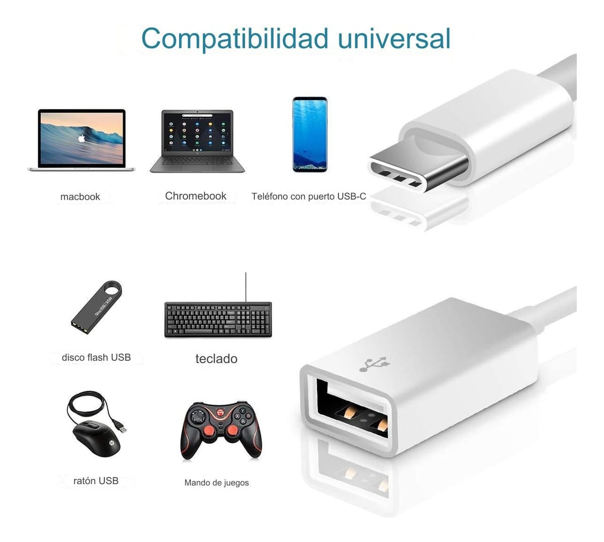 Cable Adaptador Tipo C Usb C Macho - Usb Hembra Otg 5cm - Imagen 3