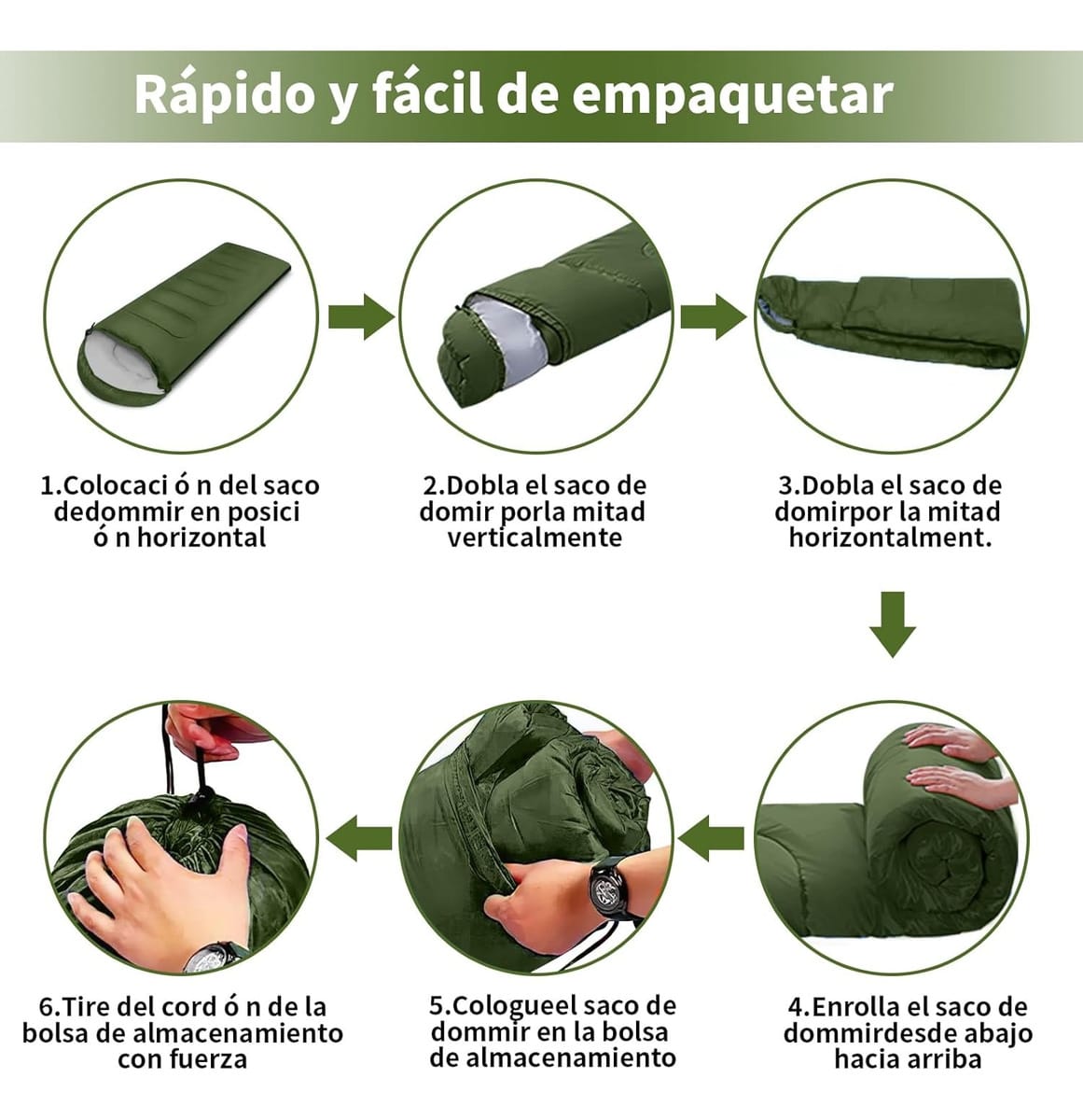 Sobre Saco De Dormir Aislante Caza Camping 2mt Capucha Liso - Imagen 5