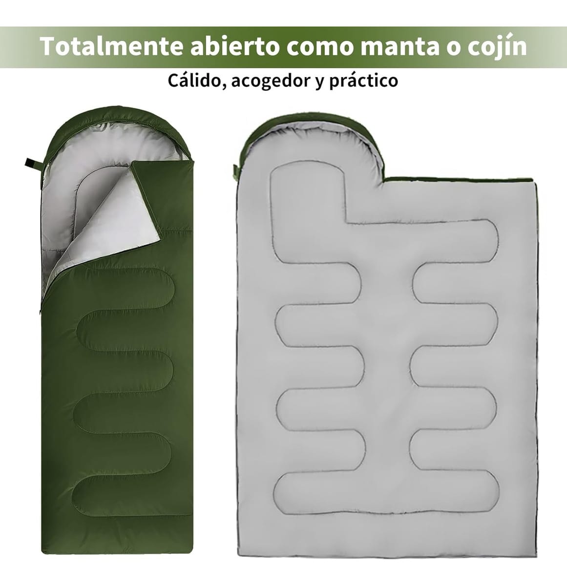 Sobre Saco De Dormir Aislante Caza Camping 2mt Capucha Liso - Imagen 3