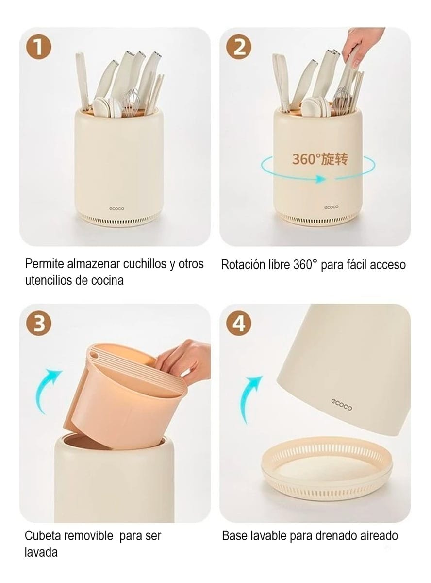 Organizador Cocina Giratorio Cubiertos Cuchillos Escurridor - Imagen 5