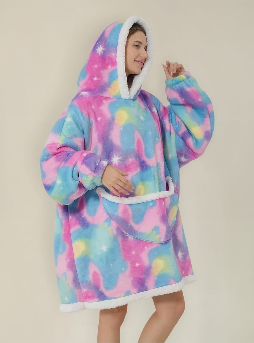 Buzo Manta Canguro Gigante Polar Corderito Capucha Arcoiris - Imagen 3
