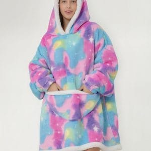 Buzo Manta Canguro Gigante Polar Corderito Capucha Arcoiris