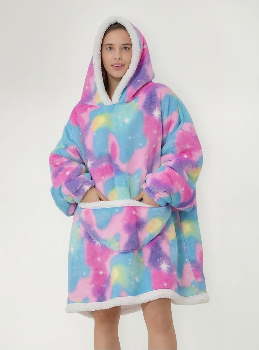 Buzo Manta Canguro Gigante Polar Corderito Capucha Arcoiris