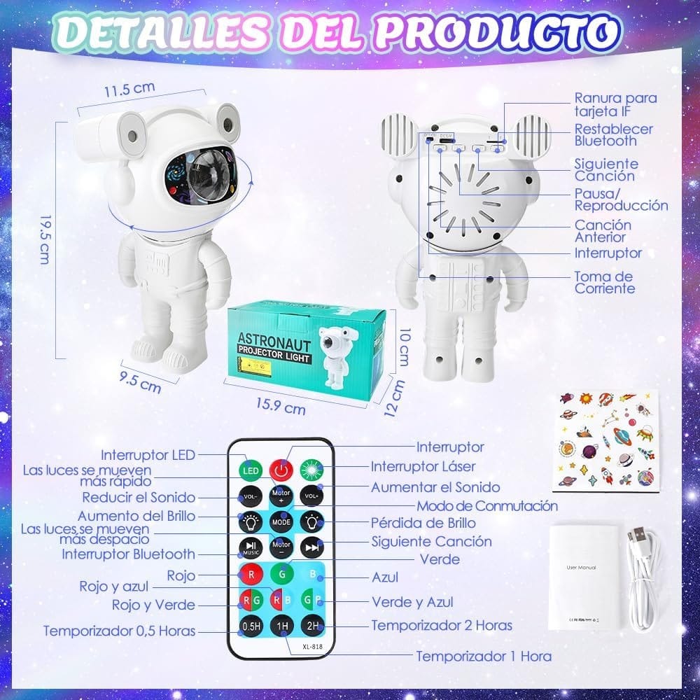 Veladora Proyector Astronauta Luz Galaxia 360 Con Parlante - Imagen 7