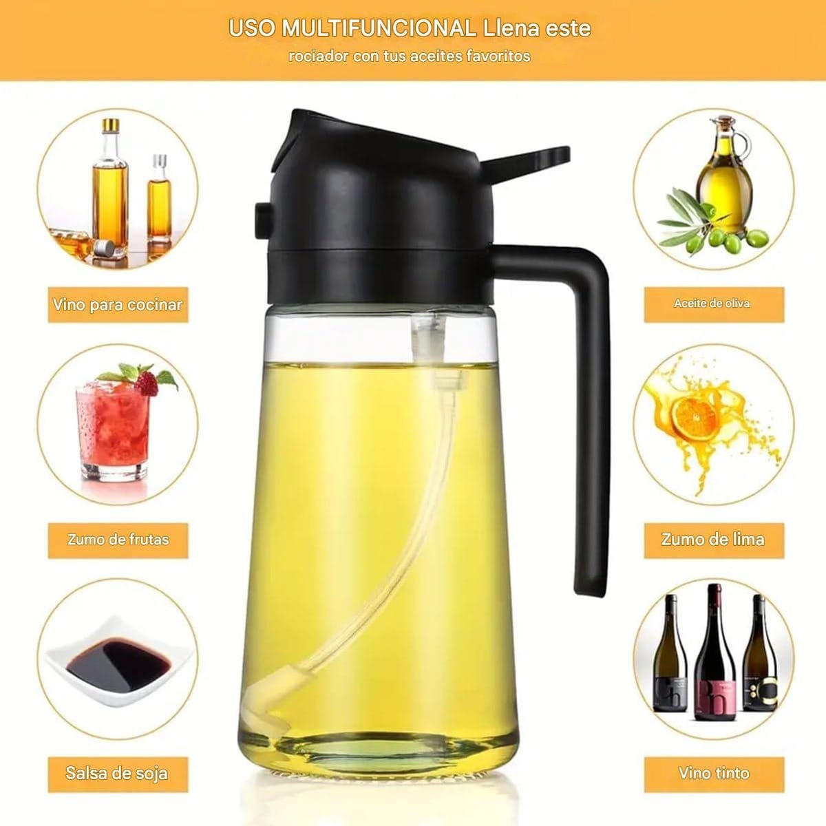 Botella Dispensadora Con Pulverizador Aceite Vinagre 470 Ml - Imagen 8