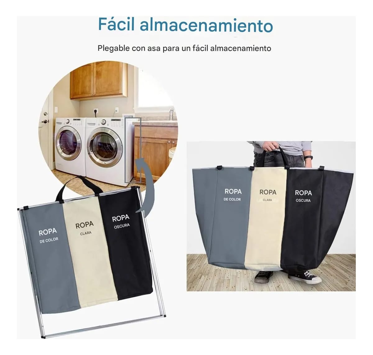 Cesta Plegable Organizadora De Tres Divisiones Ropa Laundry - Imagen 10