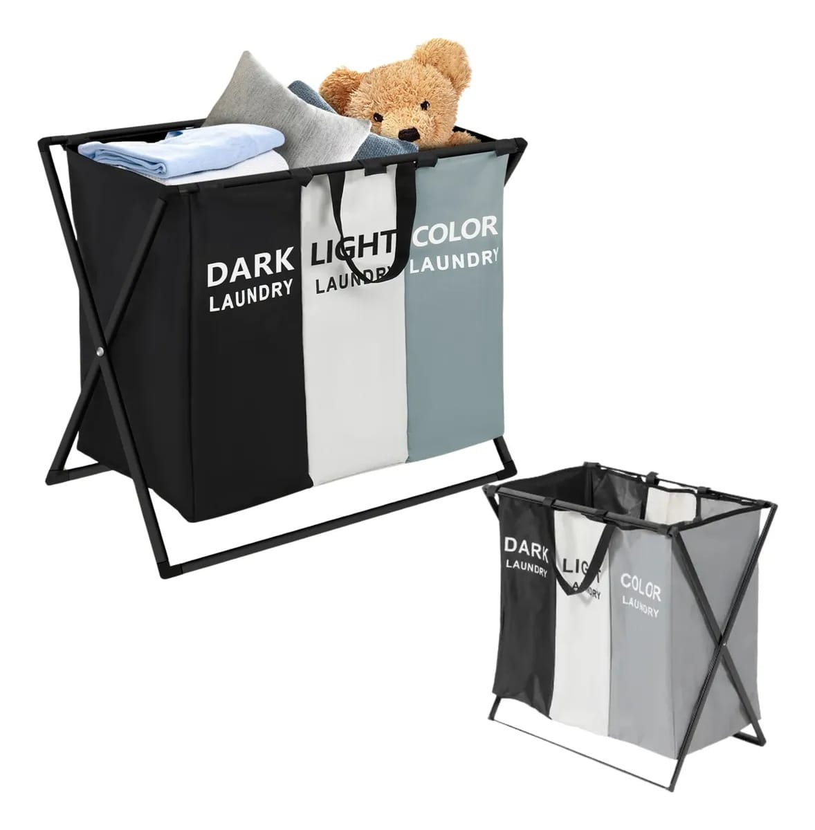 Cesta Plegable Organizadora De Tres Divisiones Ropa Laundry