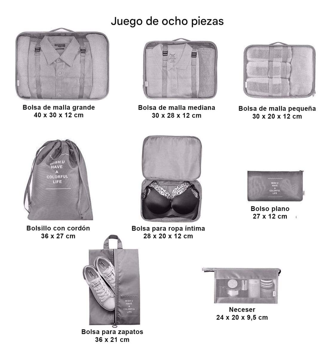 Set 8 Organizadores Bolsos De Valija Maleta Equipaje Viaje - Imagen 6