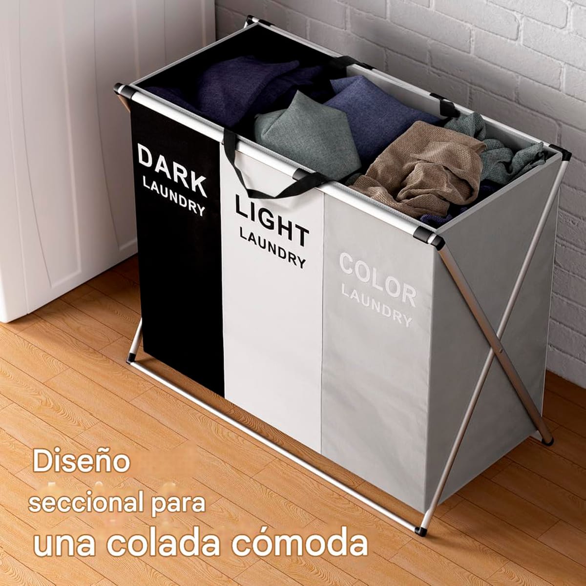 Cesta Plegable Organizadora De Tres Divisiones Ropa Laundry - Imagen 3