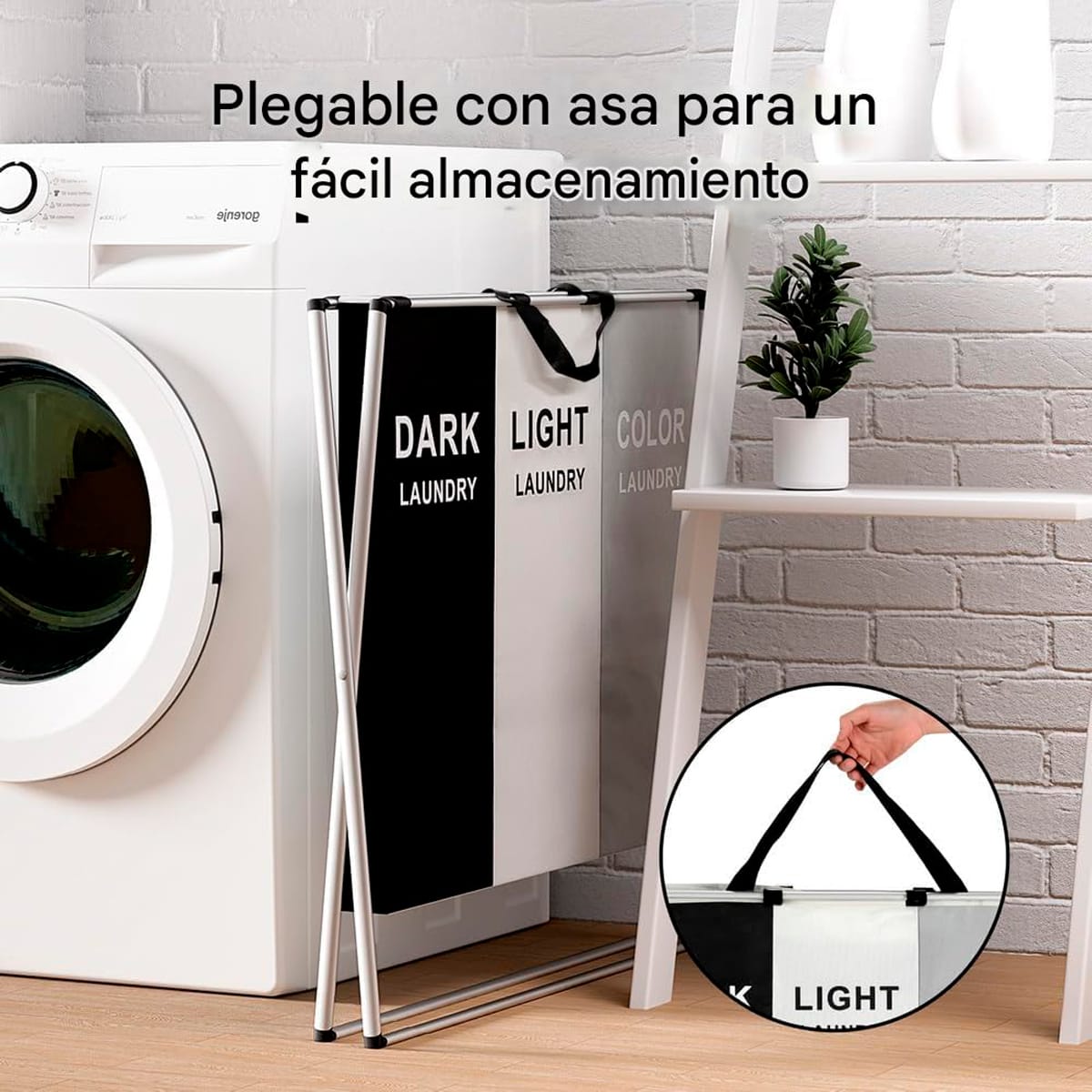 Cesta Plegable Organizadora De Tres Divisiones Ropa Laundry - Imagen 4