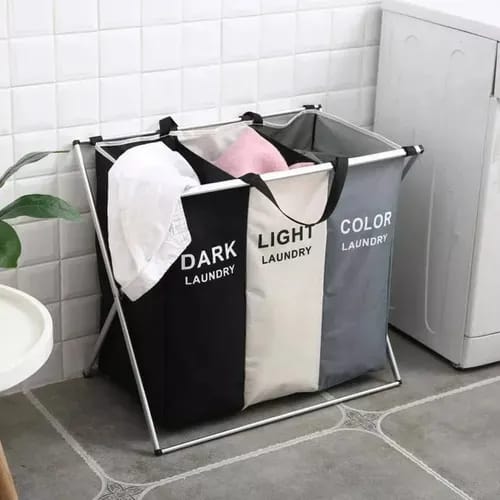 Cesta Plegable Organizadora De Tres Divisiones Ropa Laundry - Imagen 9