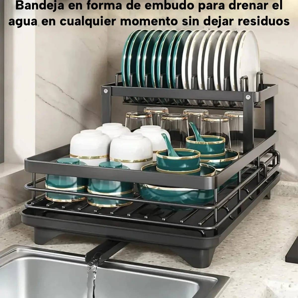 Escurridor Platos Vajilla Ajustable Doble Nivel Con Drenaje - Imagen 7
