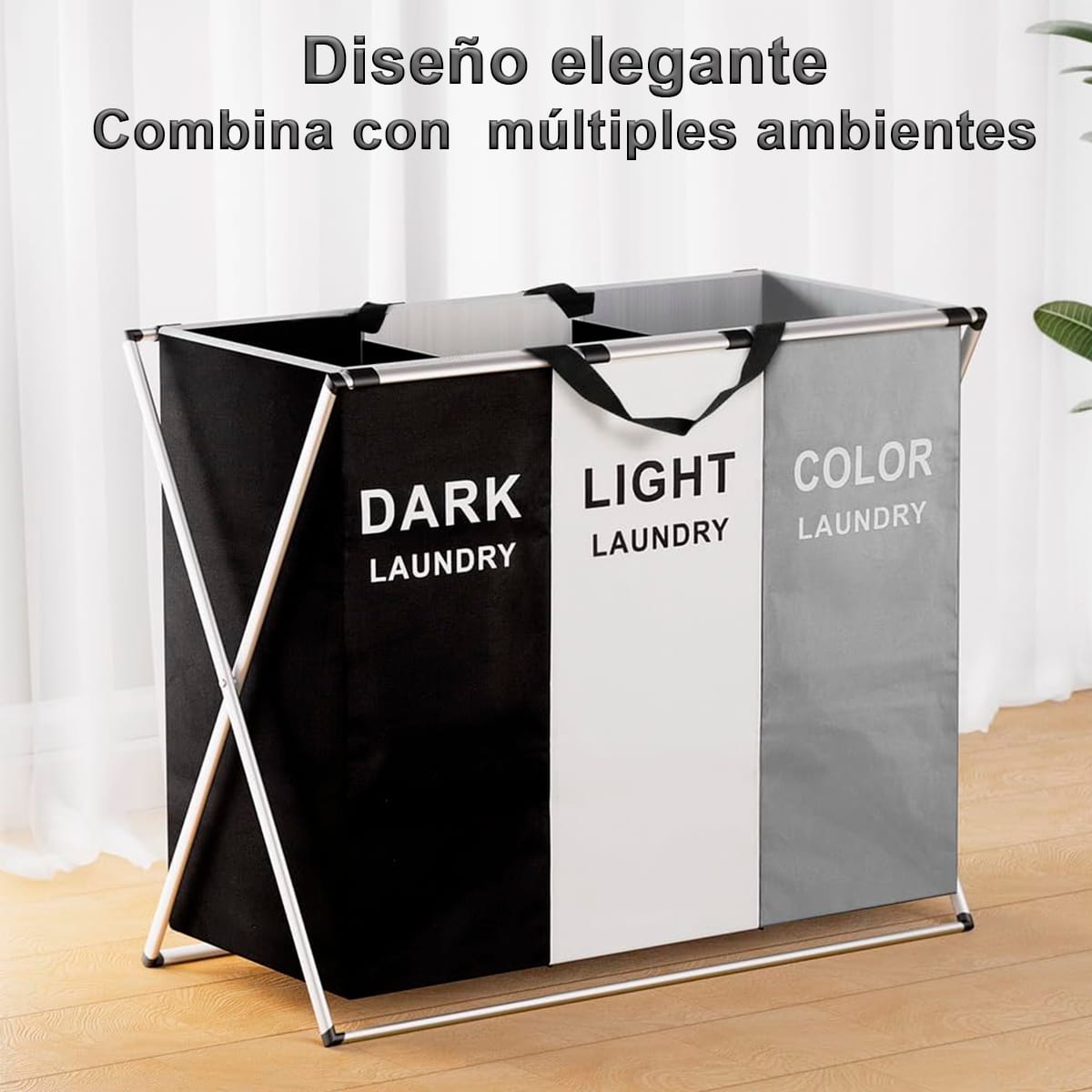 Cesta Plegable Organizadora De Tres Divisiones Ropa Laundry - Imagen 2