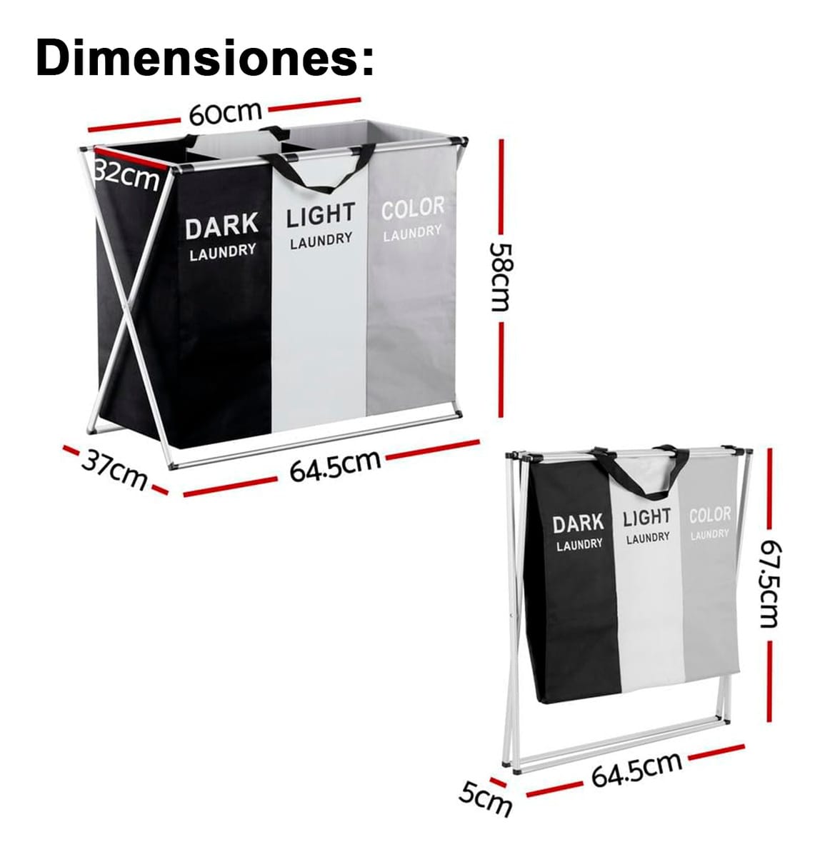 Cesta Plegable Organizadora De Tres Divisiones Ropa Laundry - Imagen 8