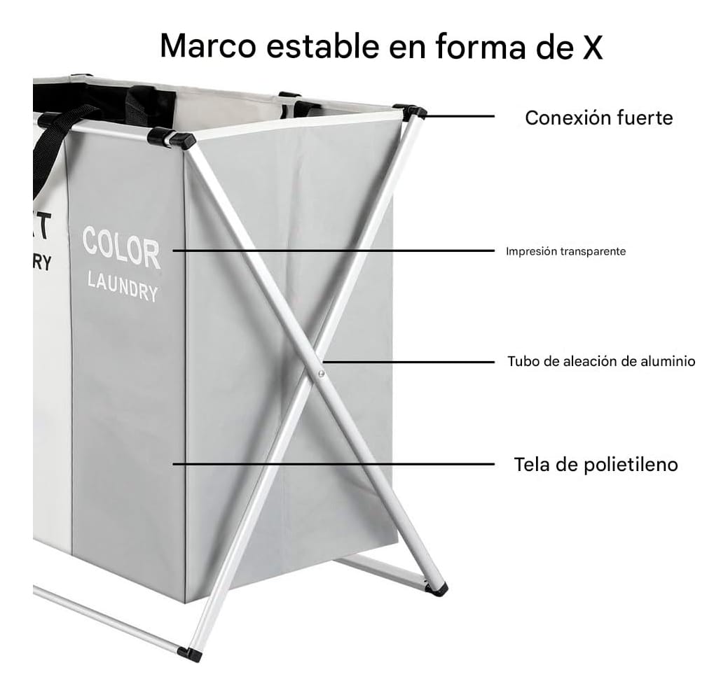 Cesta Plegable Organizadora De Tres Divisiones Ropa Laundry - Imagen 6