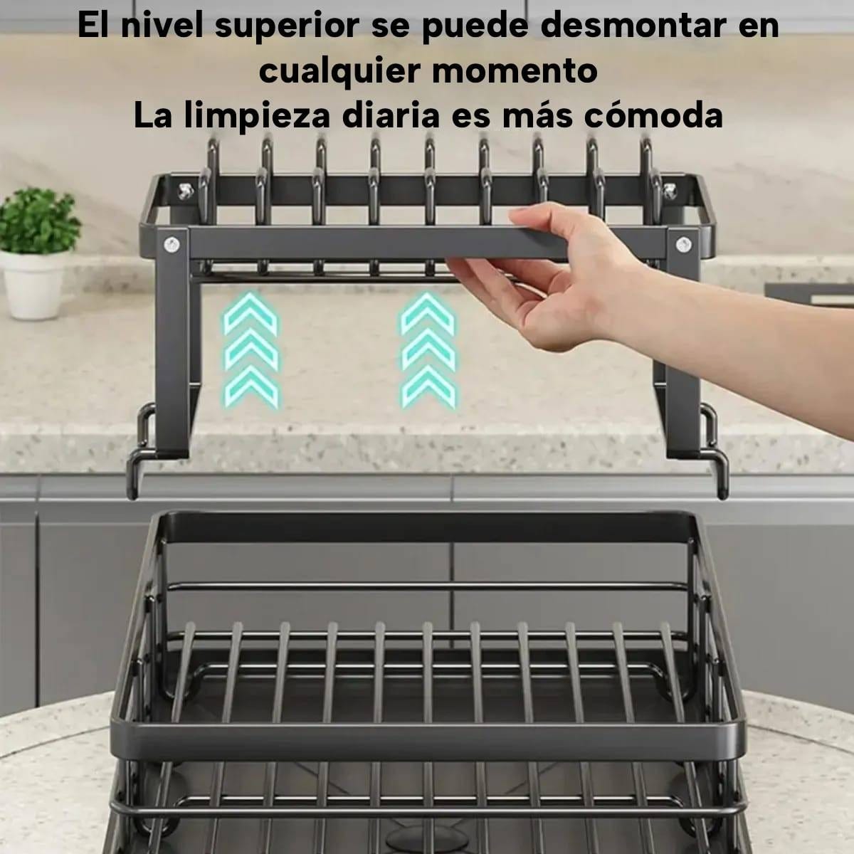Escurridor Platos Vajilla Ajustable Doble Nivel Con Drenaje - Imagen 4