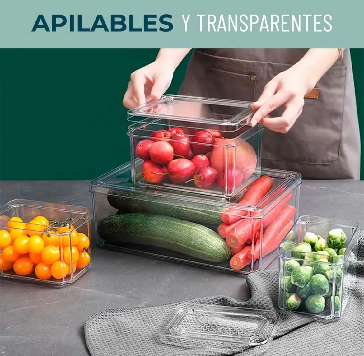 Set 10 Organizadores Heladera 3 Tamaños Diferentes Con Tapas - Imagen 3