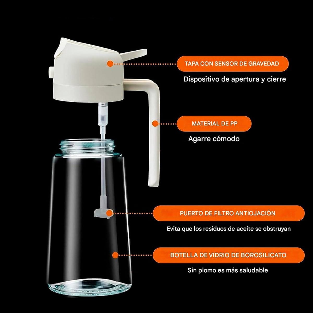 Botella Dispensadora Con Pulverizador Aceite Vinagre 470 Ml - Imagen 3
