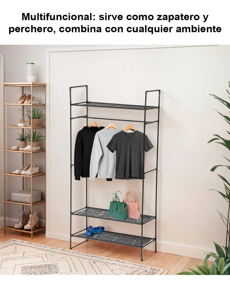 Perchero Y Zapatero Organizador Multifuncional De 3 Capas - Imagen 4