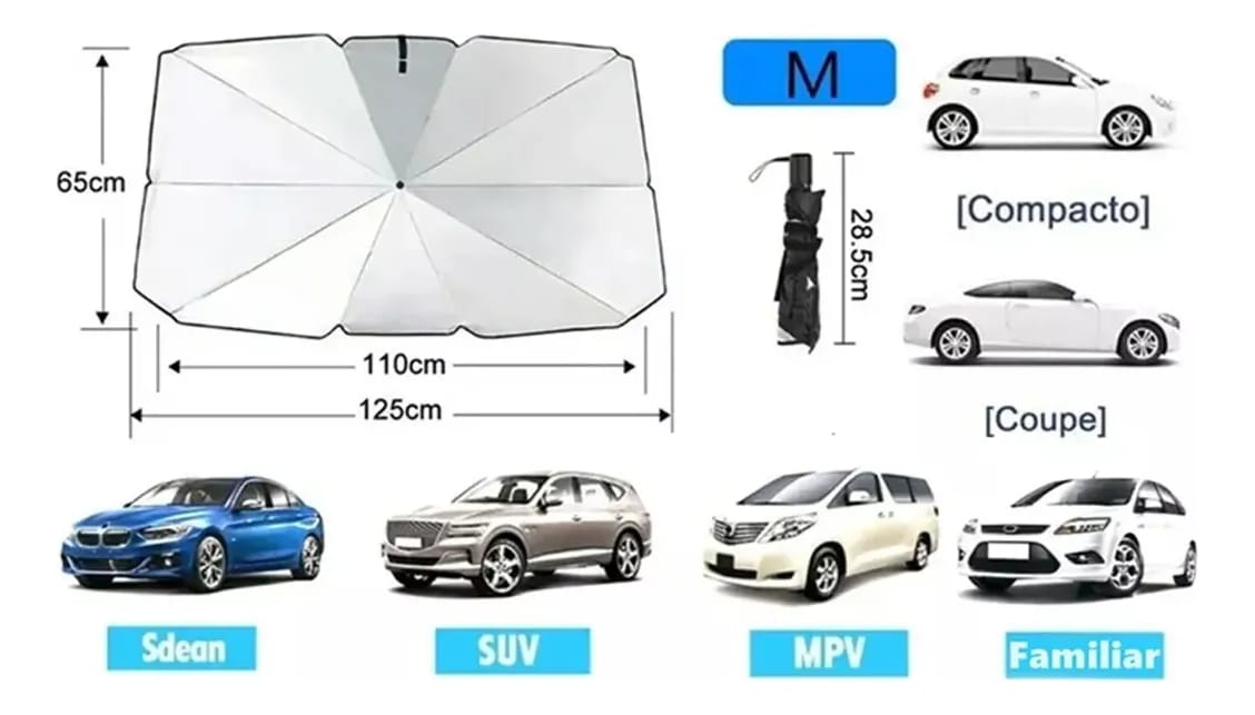 Parasol De Auto Parabrisas Forma De Paraguas Sol Portatil - Imagen 6