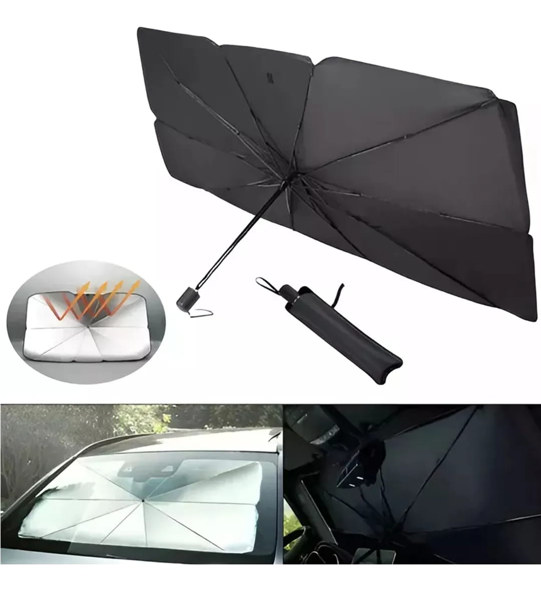Parasol De Auto Parabrisas Forma De Paraguas Sol Portatil - Imagen 7