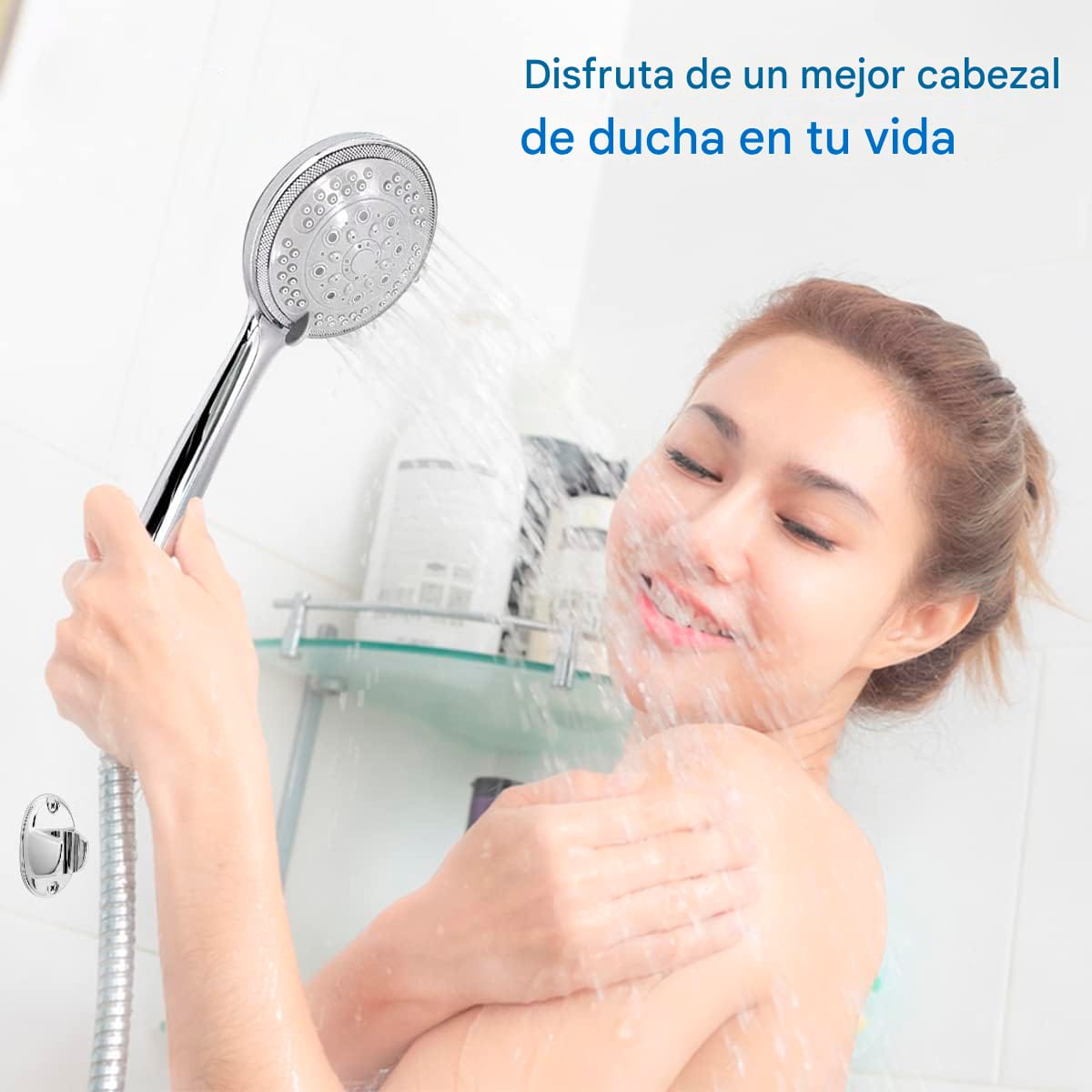 Duchero Con Regulador De Caudal 5 Modos Manguera 1,5 M Largo - Imagen 8