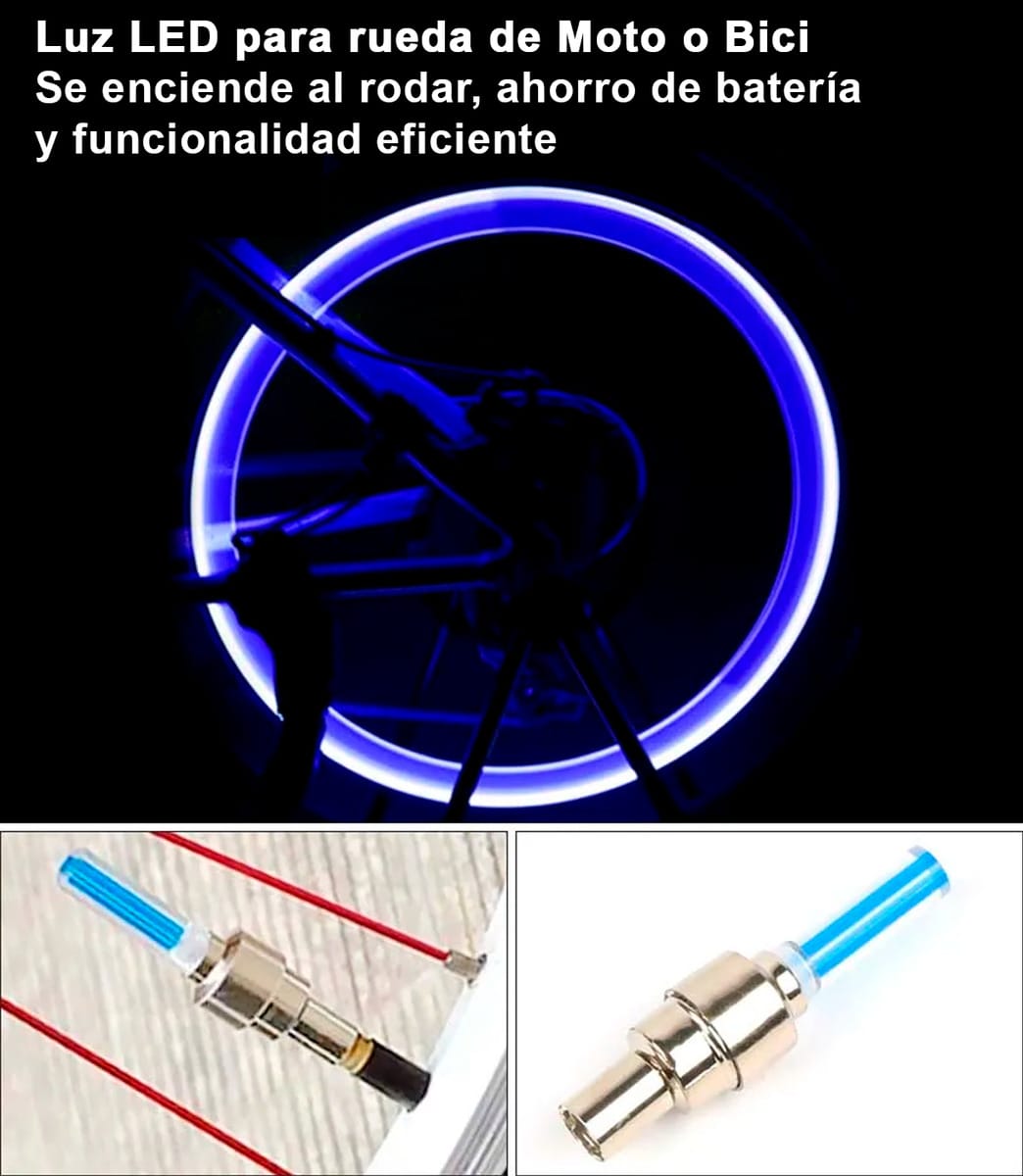 Tapa De Válvula Con Luz Led Para Rueda Bici O Moto Pack X2 - Imagen 2
