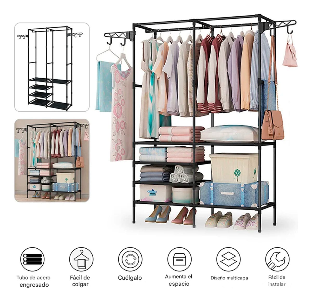 Ropero Multifuncional De Ropa Con Percheros Y Estantes Rack - Imagen 4