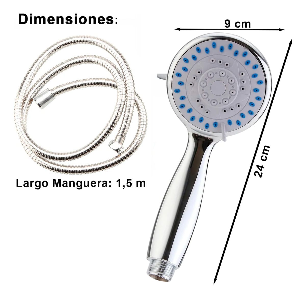 Duchero Con Regulador De Caudal 5 Modos Manguera 1,5 M Largo - Imagen 7