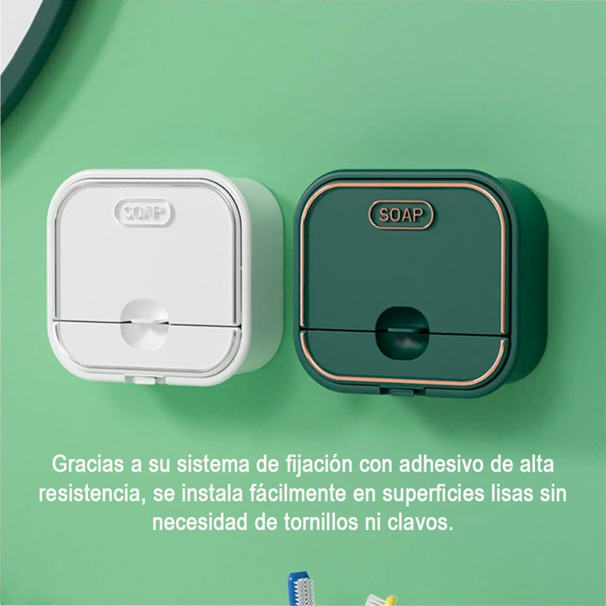 Jabonera De Ducha Adhesiva De Pared Con Tapa Y Drenaje - Imagen 2