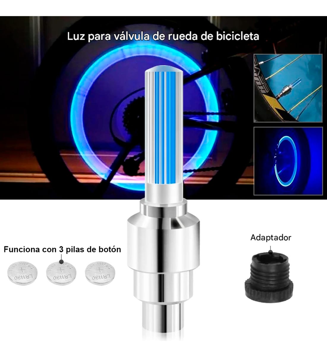 Tapa De Válvula Con Luz Led Para Rueda Bici O Moto Pack X2 - Imagen 4