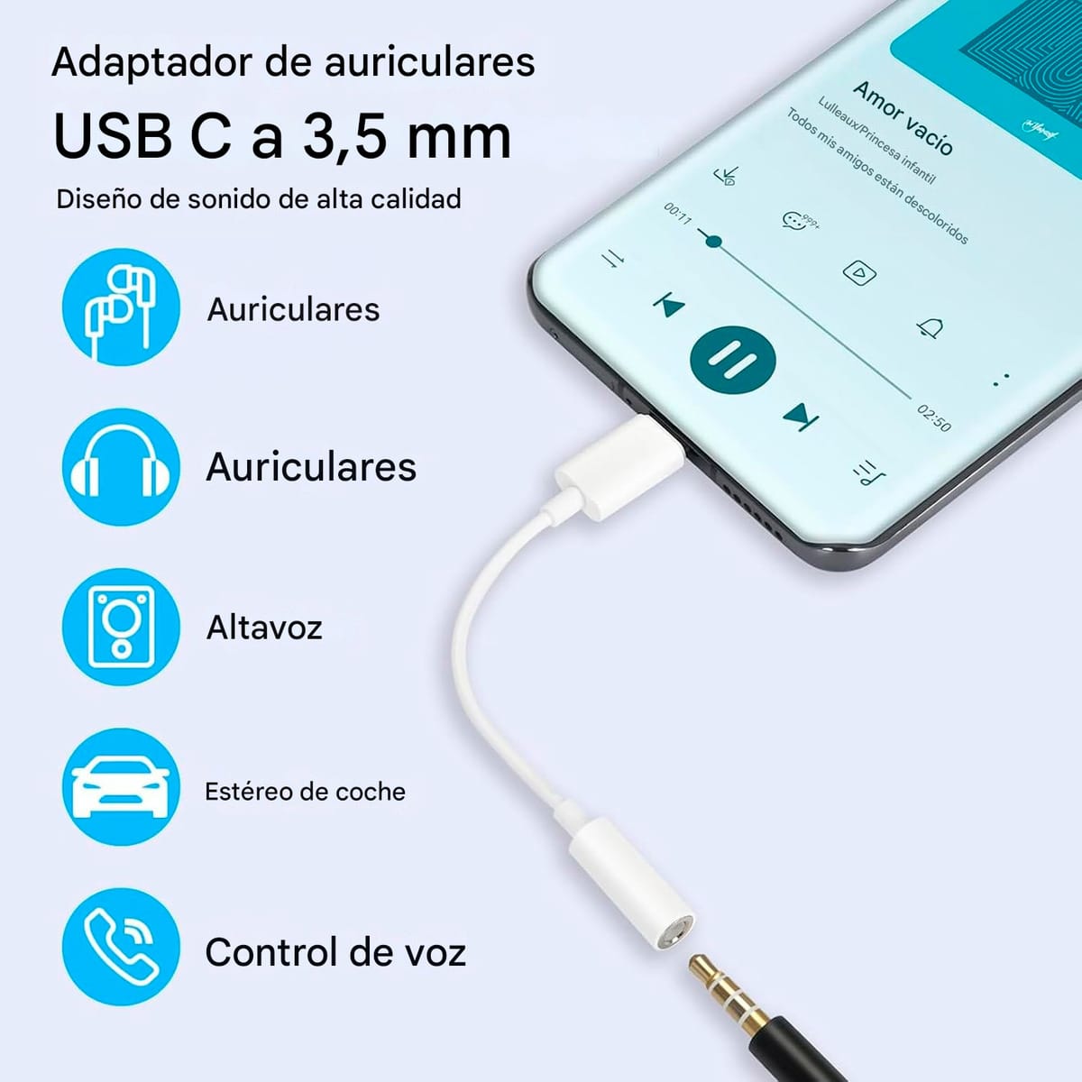 Adaptador Audio Tipo Usb C Macho A Jack Spica Hembra 3,5 Mm - Imagen 7