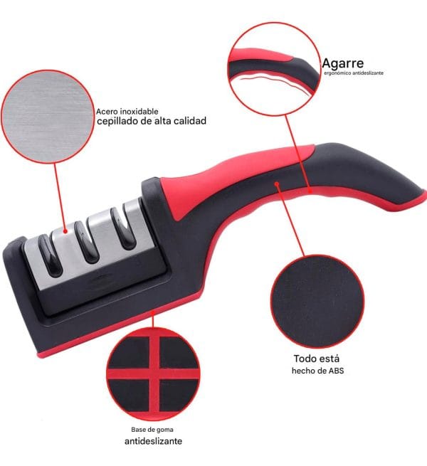 Afilador Cuchillo Tijera Manual 3 Medidas Mango Ergonomico - Imagen 4