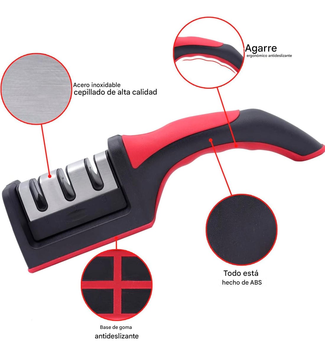 Afilador Cuchillo Tijera Manual 3 Medidas Mango Ergonomico - Imagen 4