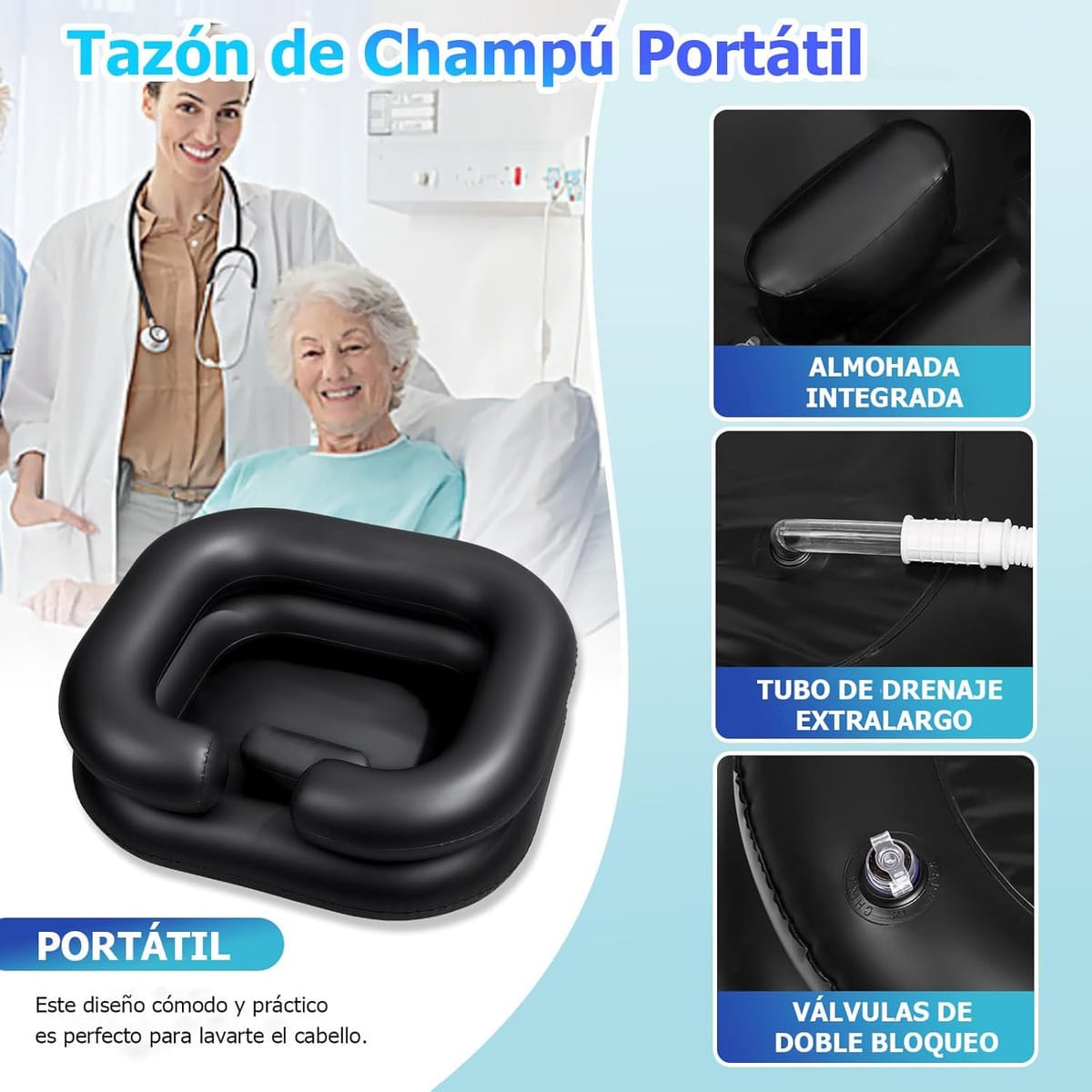 Lavado Portátil Inflable Para Lavar El Cabello En Cama Hogar - Imagen 2
