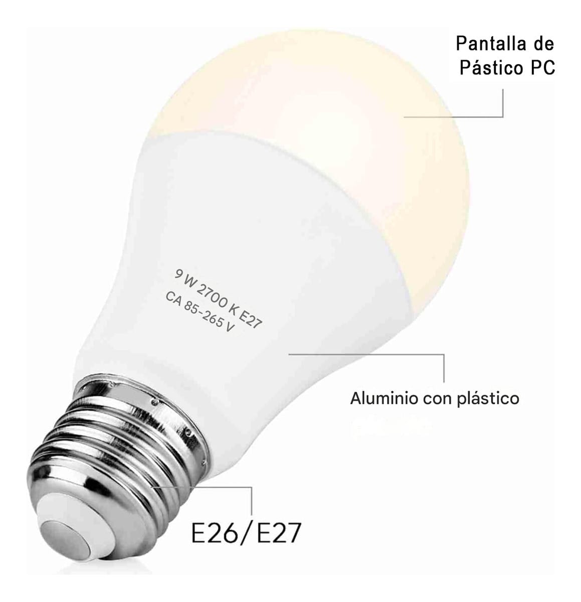 Lampara Led 9w Base Lisa Blanco Frio 860 Lm Bombitas Luz - Imagen 4