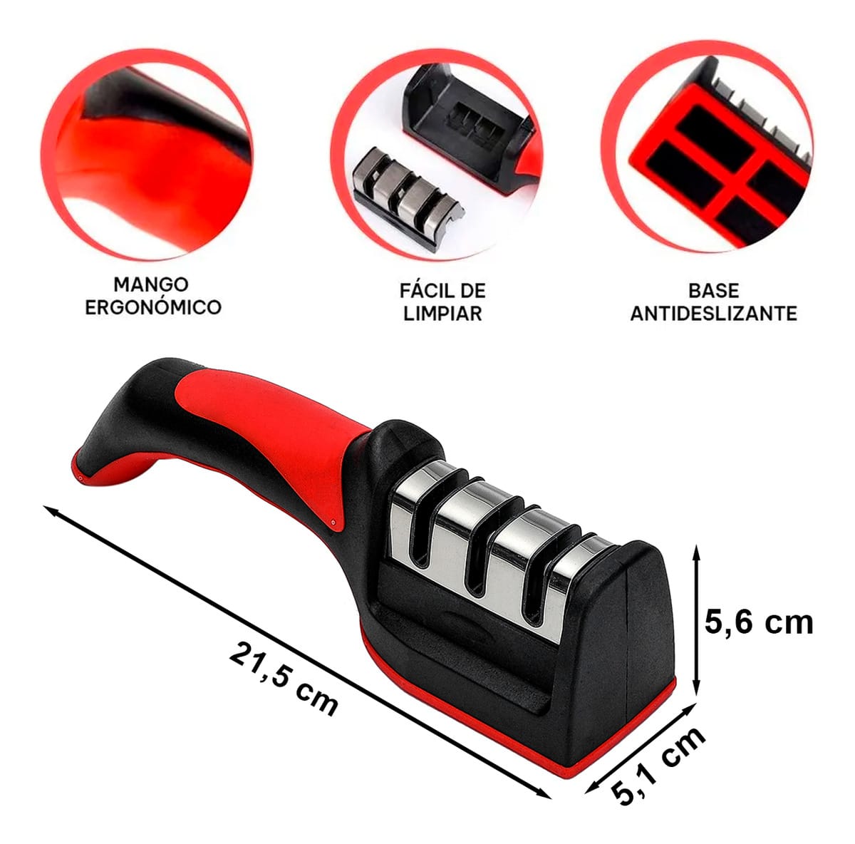 Afilador Cuchillo Tijera Manual 3 Medidas Mango Ergonomico - Imagen 8