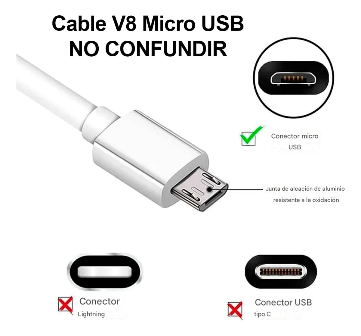 Cable Datos Micro Usb V8 Cargador Celular 2 Metros Treqa - Imagen 2