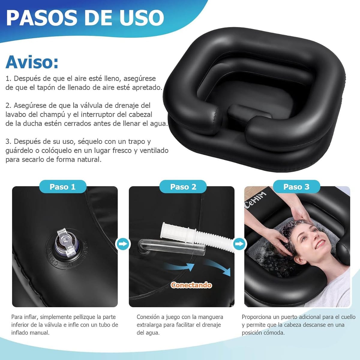 Lavado Portátil Inflable Para Lavar El Cabello En Cama Hogar - Imagen 4