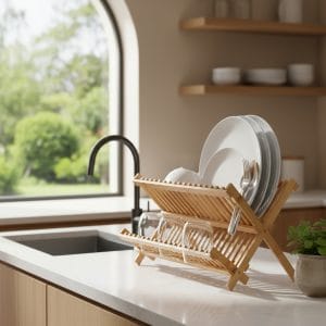 Escurridor De Platos Plegable De Bambú 2 Niveles Para Mesada
