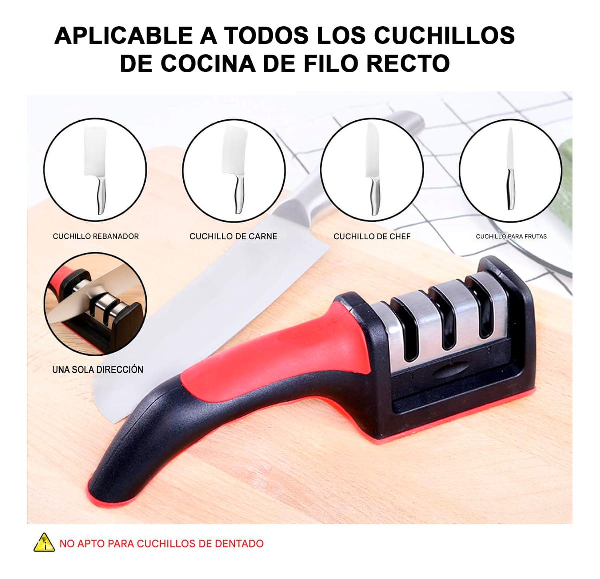 Afilador Cuchillo Tijera Manual 3 Medidas Mango Ergonomico - Imagen 6