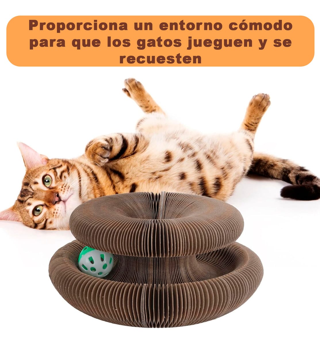 Rascador Plegable De Carton Corrugado Para Gatos Con Pelota - Imagen 4