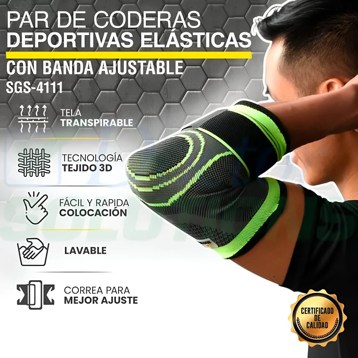 Set 2 Coderas Elasticas Compresion Deportiva Gym Y Lesiones - Imagen 2