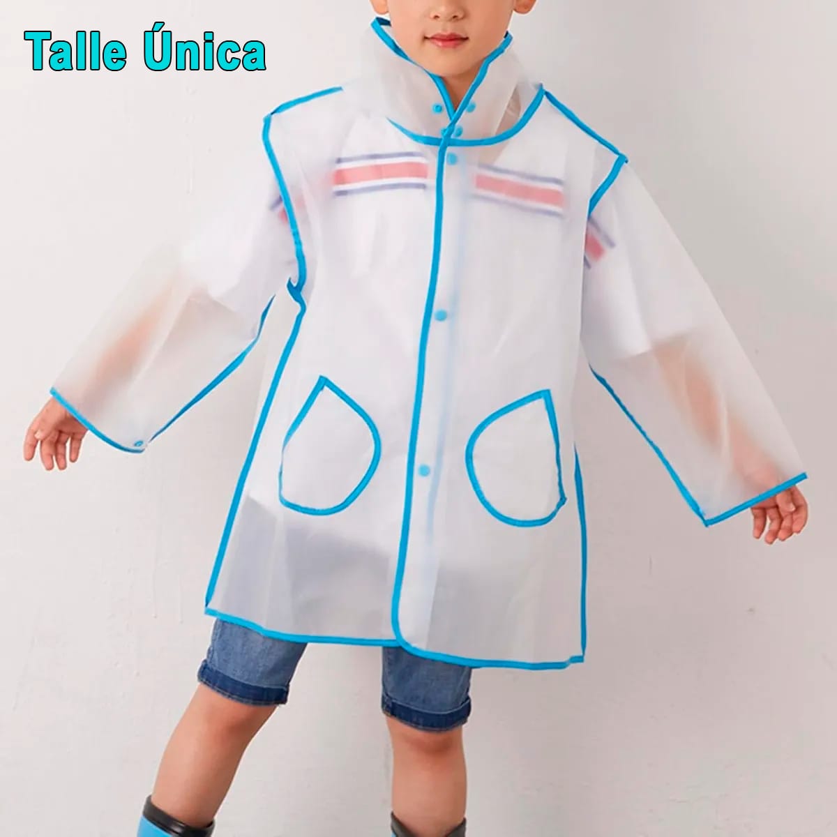 Capa De Lluvia Transparente Bolsillos Para Niños Talla Unica - Imagen 2