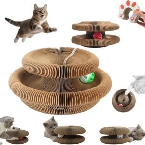 Rascador Plegable De Carton Corrugado Para Gatos Con Pelota