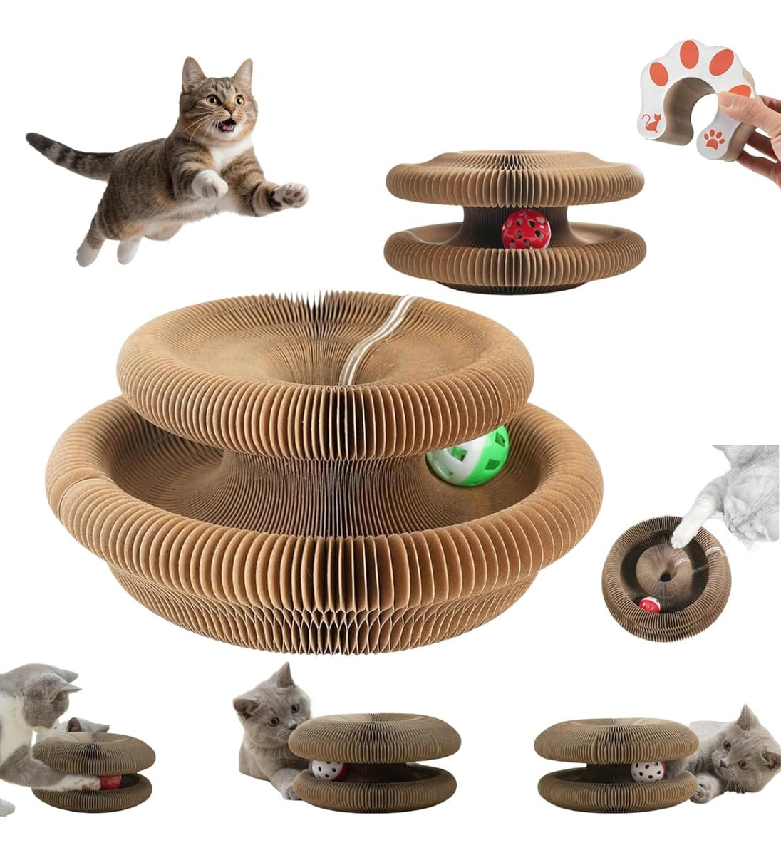 Rascador Plegable De Carton Corrugado Para Gatos Con Pelota