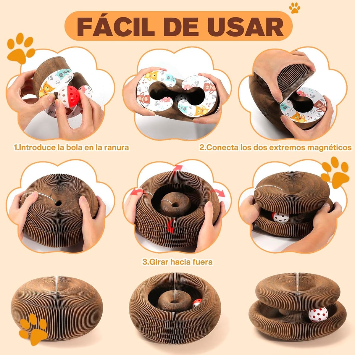 Rascador Plegable De Carton Corrugado Para Gatos Con Pelota - Imagen 5