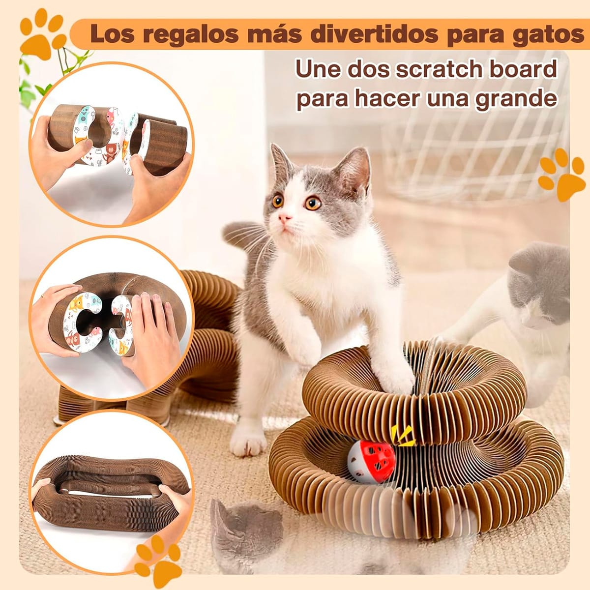 Rascador Plegable De Carton Corrugado Para Gatos Con Pelota - Imagen 2