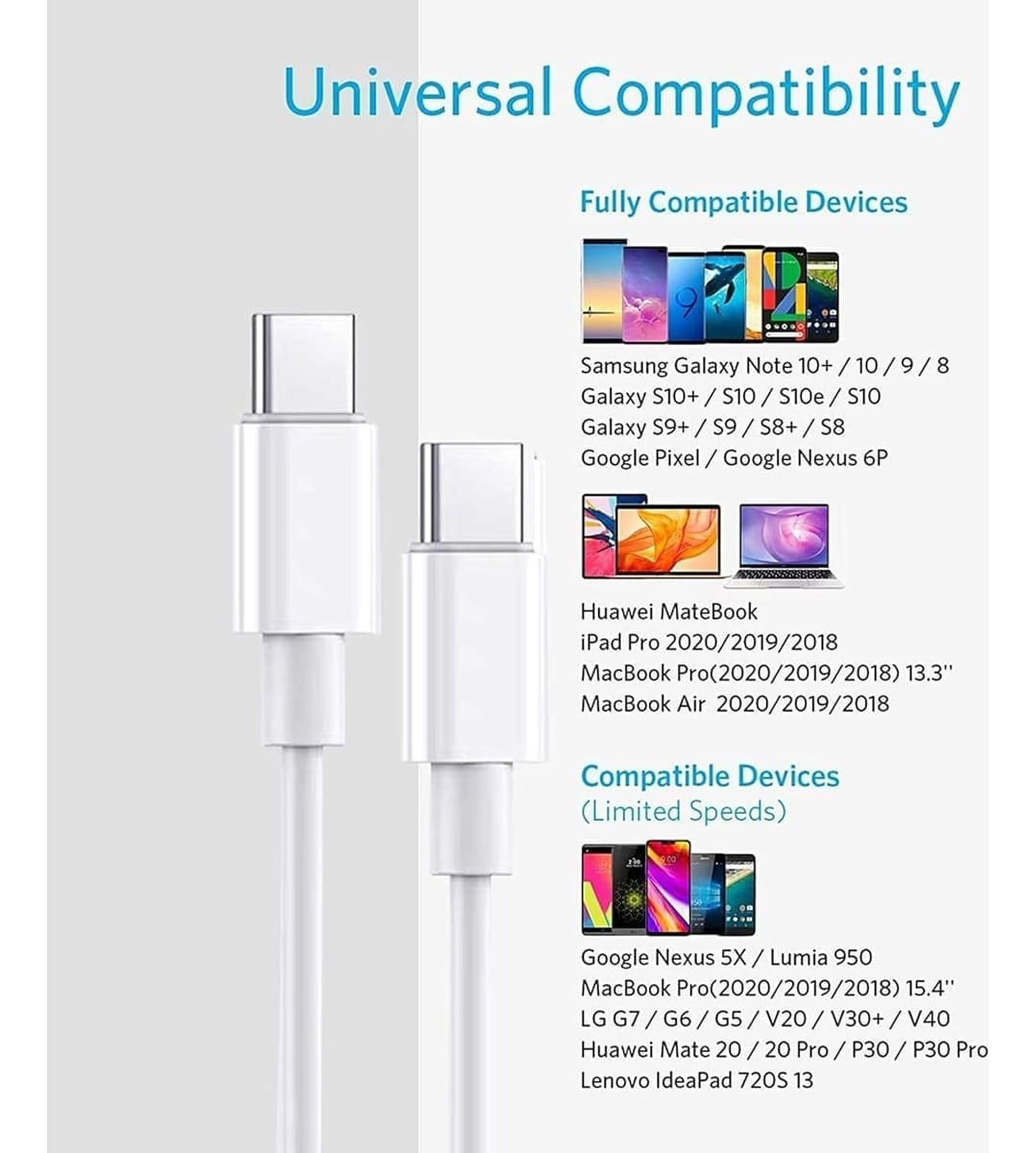 Cable Usb Tipo C A Tipo C Carga Rapida Qc 5.0 Datos 1m Treqa - Imagen 2